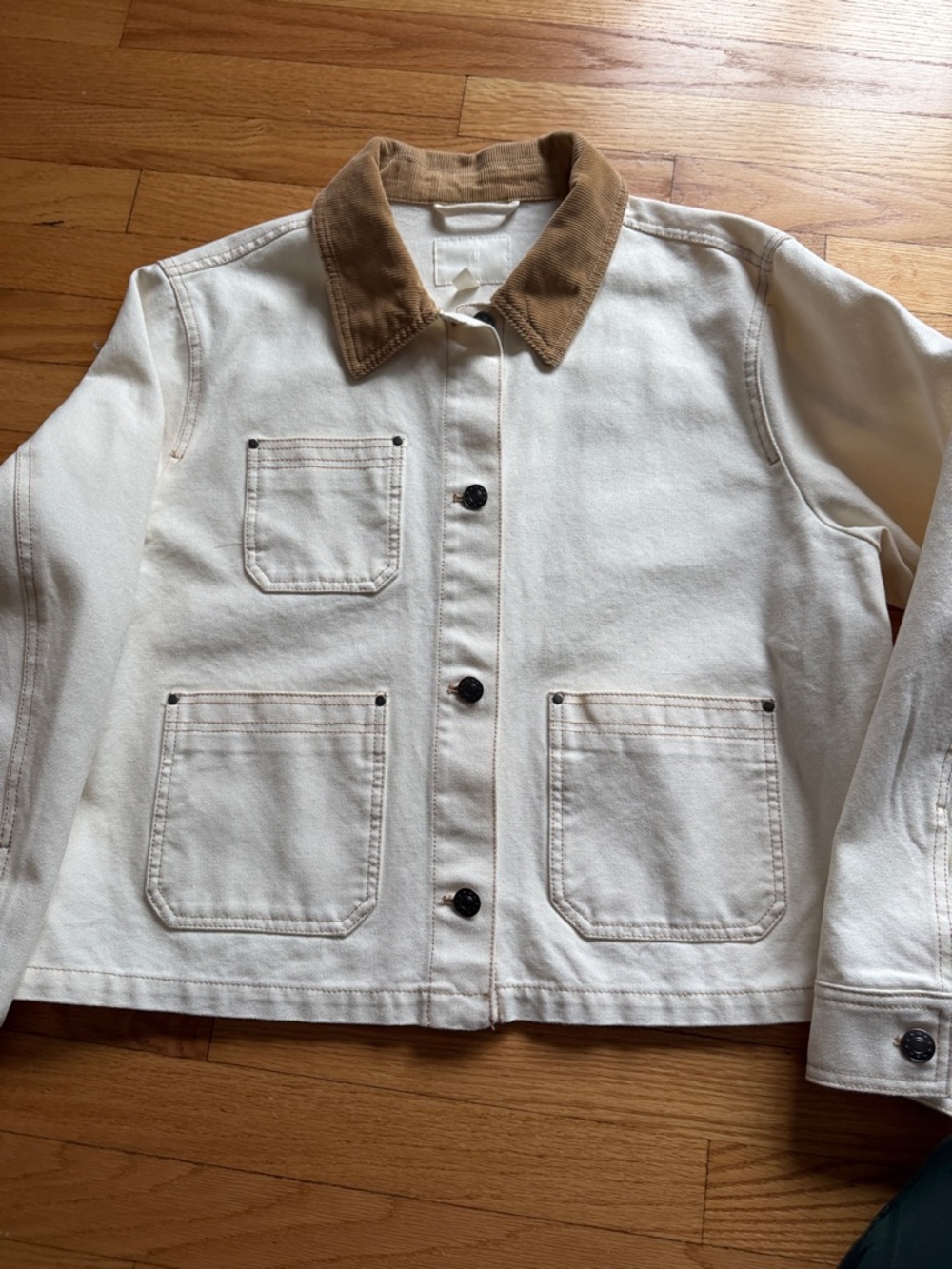 H&M Cream Canvas Jacket with Tan Corduroy Collar Size M - Picture 8 of 9